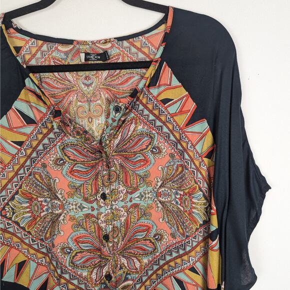 Volcom Stone Row Collection Multicolor Crescent Paisley Poncho Top One Size Boho - Picture 3 of 9